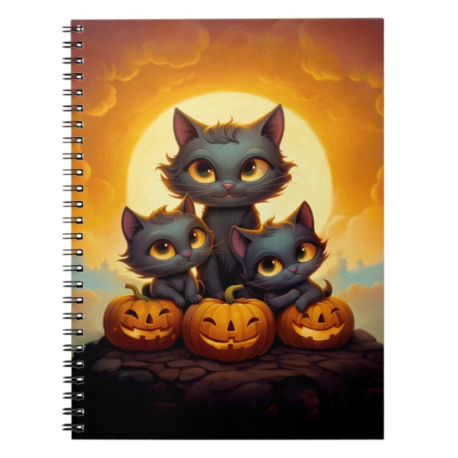 Carnet Chats noirs et citrouille mignon Halloween (Devant)