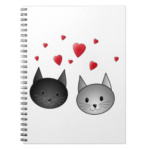 Carnet Chats noirs et gris mignons, avec des coeurs
