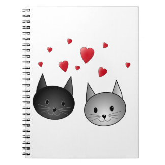 Carnet Chats noirs et gris mignons, avec des coeurs