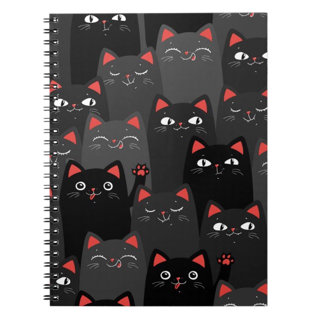 Carnet Chats noirs et gris. Motif sans couture de dessin. (Devant)