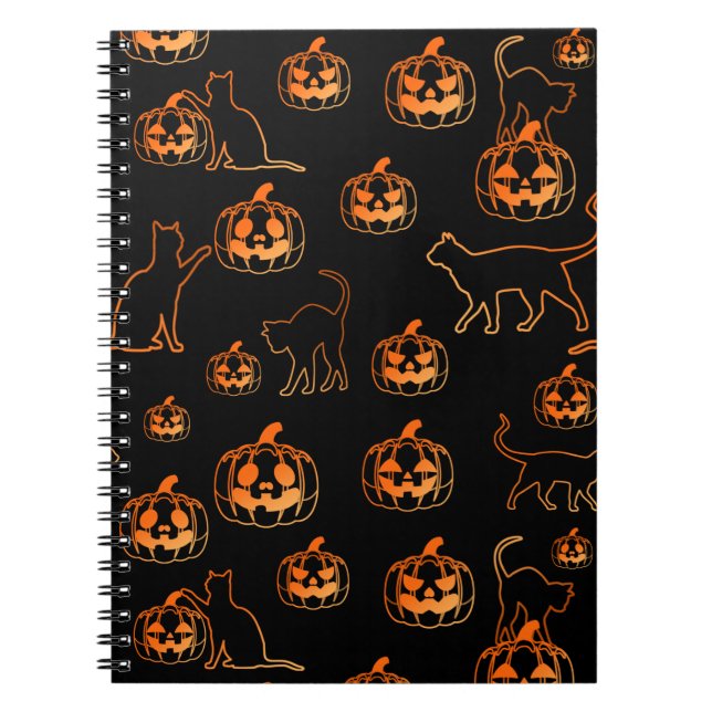 Carnet Chats noirs et Motif d'Halloween Citrouille orange (Devant)