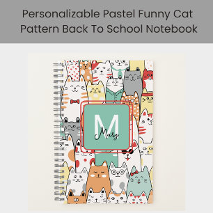 Carnet Chats Pastel Drôle Retour À L'École Monogramme Nom