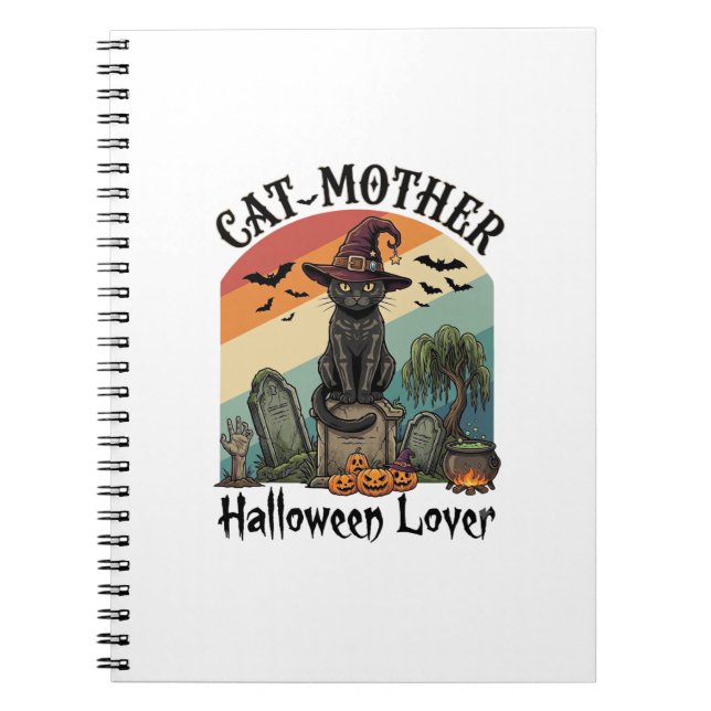 Carnet Chatte Mère Amoureuse d'Halloween Chapeau de Sorci (Devant)