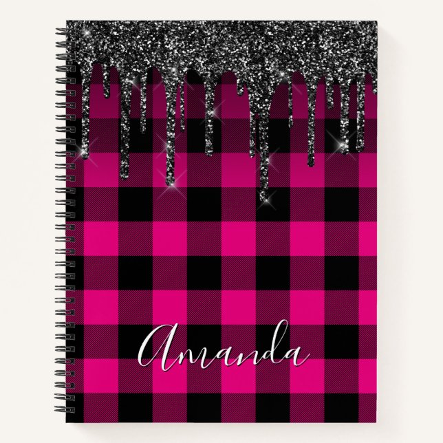 Carnet Chaud Buffalo rose Plaid Black Parties scintillant (Devant)