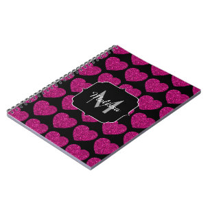Carnet Chaud coeur rose faux pétille motif Monogramme