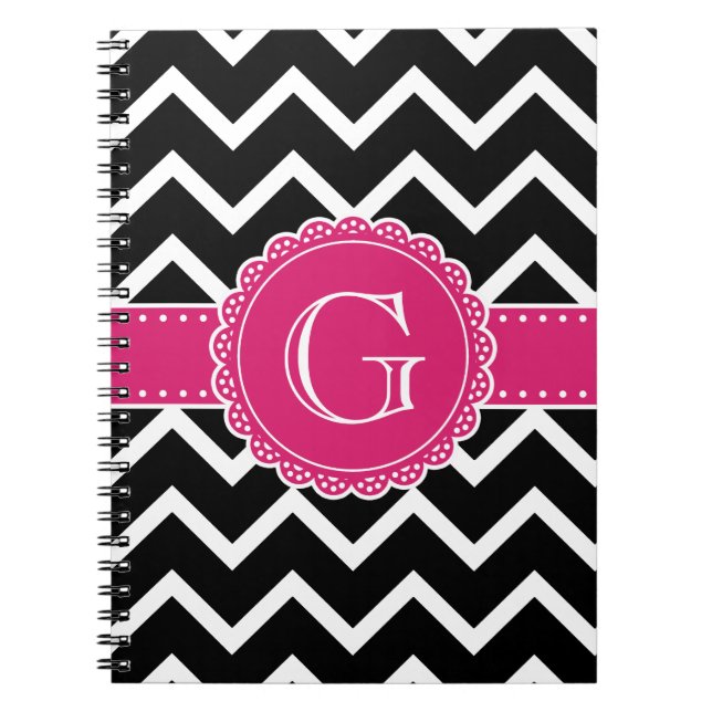 Carnet Chaud rose Fleur Monogramme noir Chevron (Devant)