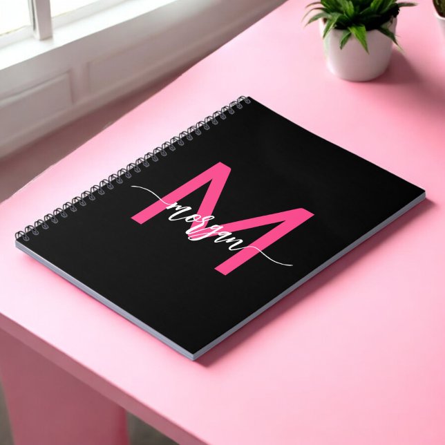 Carnet Chaud rose noir Monogramme fille de retour à l'éco (Créateur téléchargé)