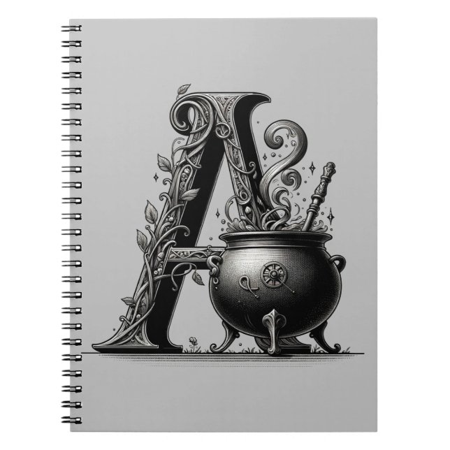 Carnet Chaudière de Sorcière Initiale de Lettre A Grimoir (Devant)
