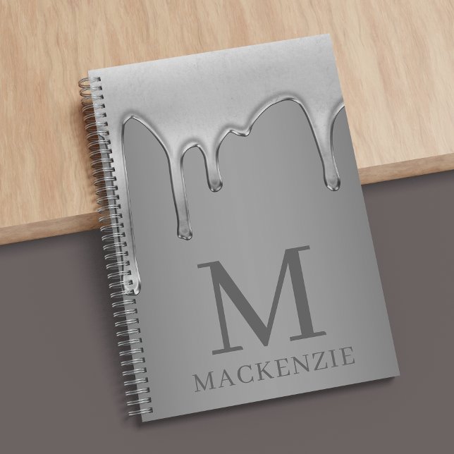 Carnet Chaudrage liquide Chrome métallique Monogramme (Dripping Liquid Metallic Chrome Monogram Notebook)