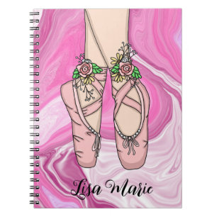 Carnet Chaussons de ballet personnalisés rose et Marbre b