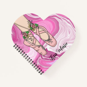 Carnet Chaussons de ballet personnalisés rose et Marbre b
