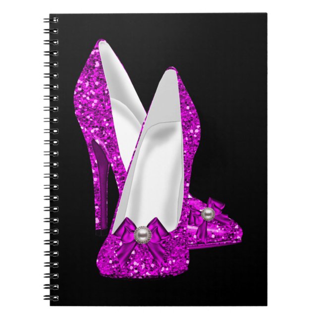 Carnet Chaussures à Talons Hauts Stiletto Paillettes Rose (Devant)