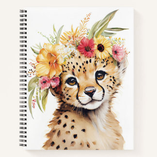 Carnet Cheetah Flower Crown Art Imprimer Aquarelle Safari