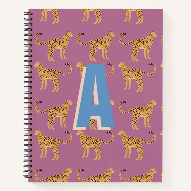 Carnet Cheetah, léopard monogrammé rose (Devant)