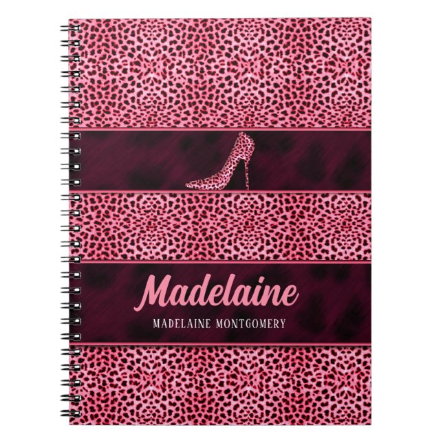 Carnet Cheetah rose pour l'écrivain avec nom (Devant)
