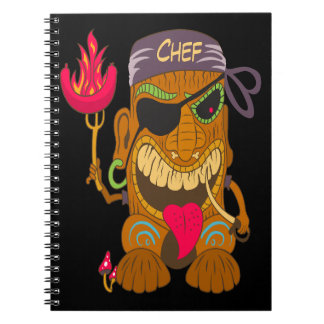 Carnet Chef Bandana Tiki avec saucisse en flammes, Noir