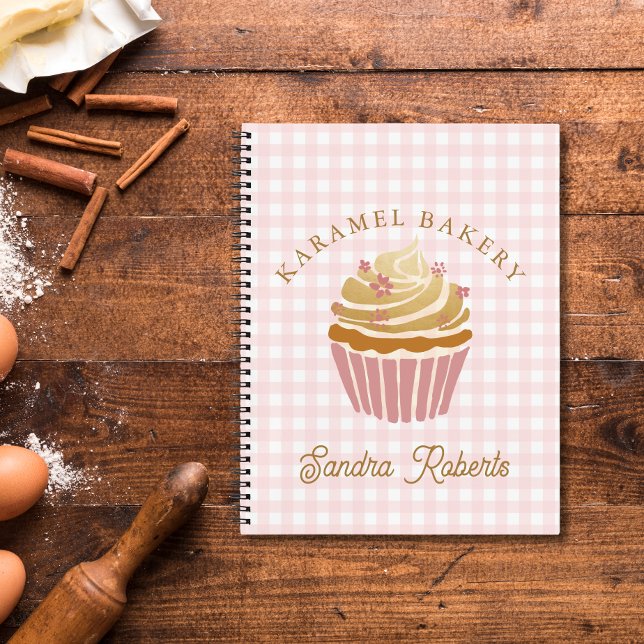Carnet Chef Pâtissier Cupcake Gingham Rose (Pink Cupcake Gingham Bakery Recipe notebook)