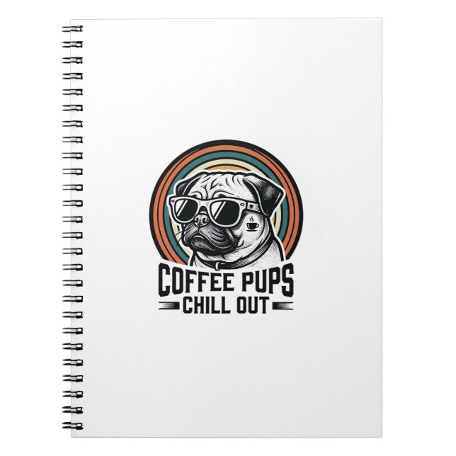 Carnet Chemise de chien de café rétro Chill Pug Graphique (Devant)