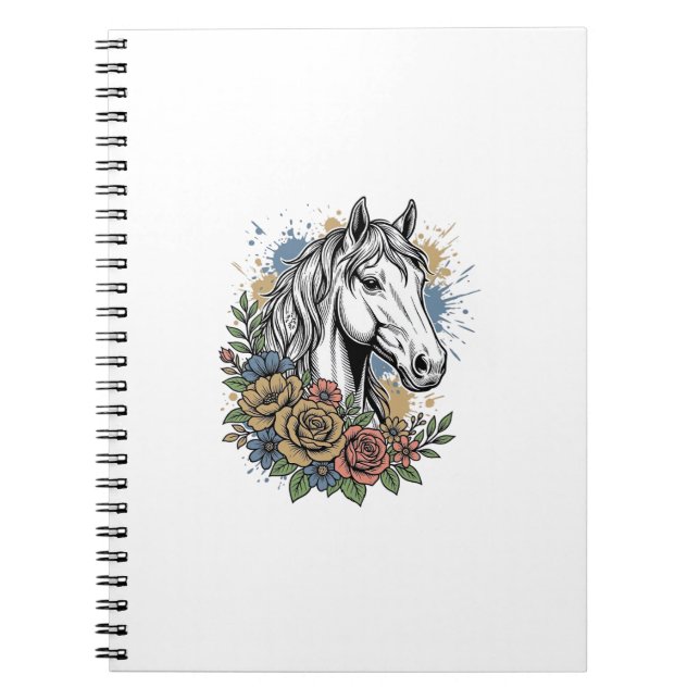 Carnet Chemise vectorielle de conception de cheval floral (Devant)