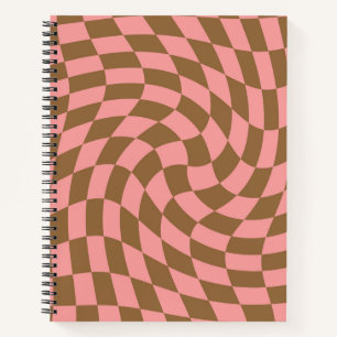 Carnet Chèques Brown Pastel Retro Rose dépoli À damiers