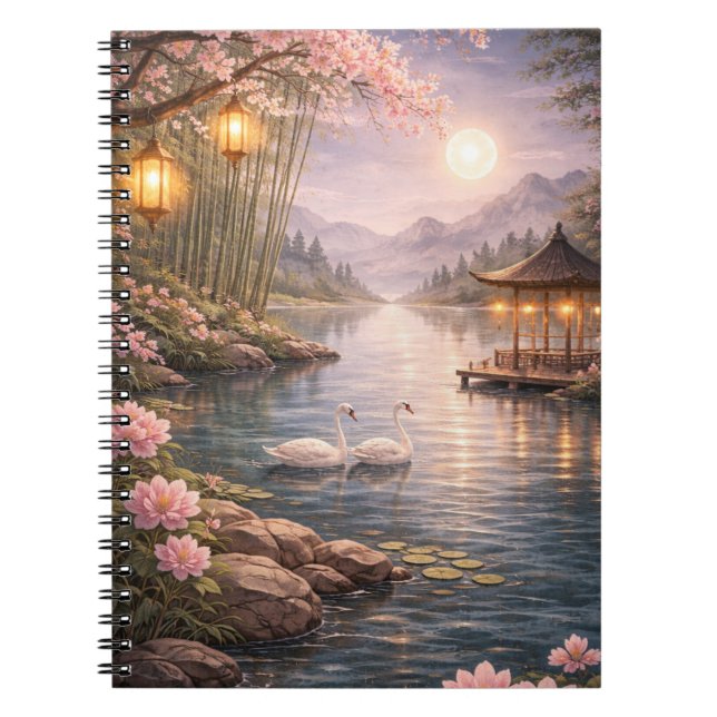 Carnet Cherry Blossom Swan Lake Spiral Photo Notebook  (Devant)