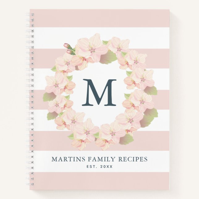 Carnet Cherry Blossom Wreath Famille Monogramme Recette (Devant)