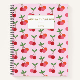 Carnet Cherry Fruit Motif Retro Rouge Rose Personnalisé