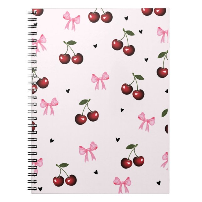 Carnet Cherry & Pink Bows Pattern - Coquette Aesthetic  (Devant)