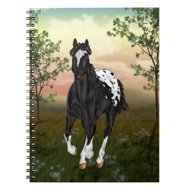 Carnet Cheval Appaloosa Noir en Course (Devant)