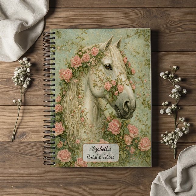 Carnet Cheval blanc avec des roses (Créateur téléchargé)