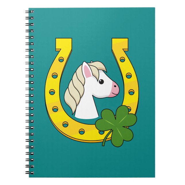 Carnet Cheval blanc mignon avec Chaussure de Cheval d'or, (Devant)