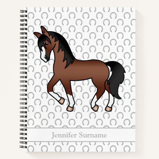 Carnet Cheval brun de dessin animé trottant & texte perso (Devant)