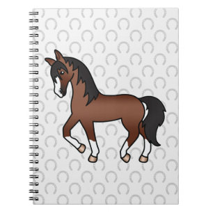 Carnet Cheval Brun Trotant Et Motif De Fers à Cheval