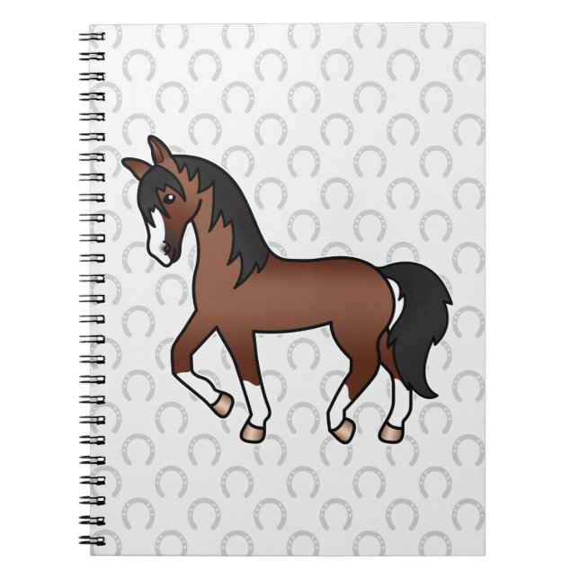 Carnet Cheval Brun Trotant Et Motif De Fers à Cheval (Devant)