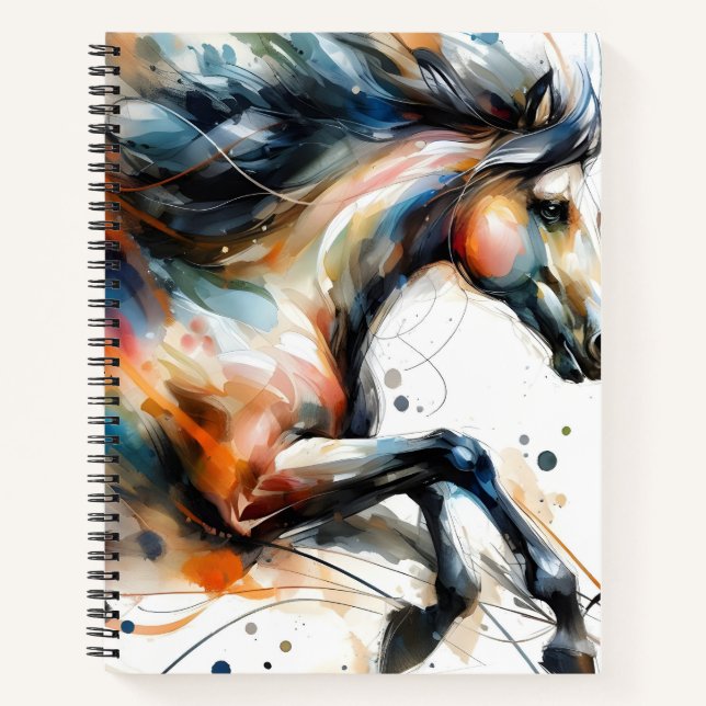 Carnet Cheval courant à l'aquarelle abstraite (Devant)