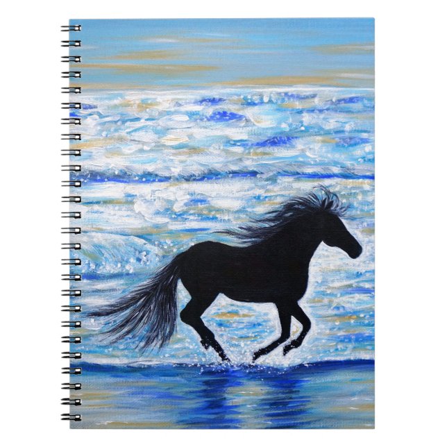 Carnet Cheval Courir libre par la peinture de la mer (Devant)
