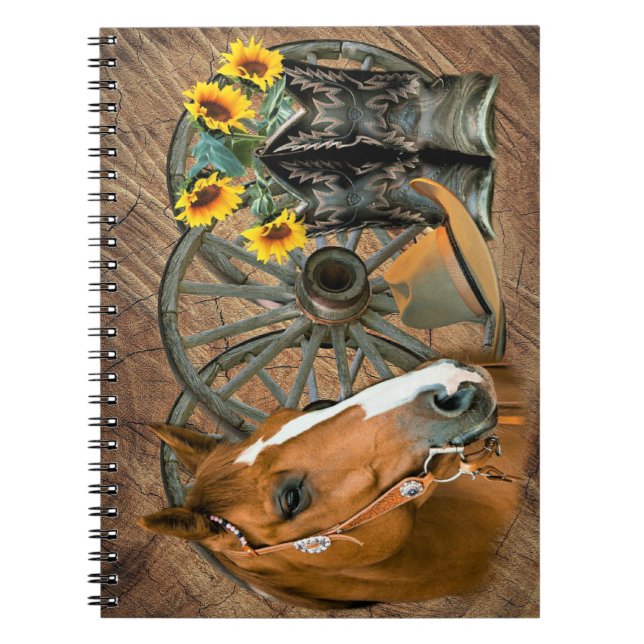 Carnet Cheval Cowboy Boots Wagon Wheels Sunflowers Wester (Devant)
