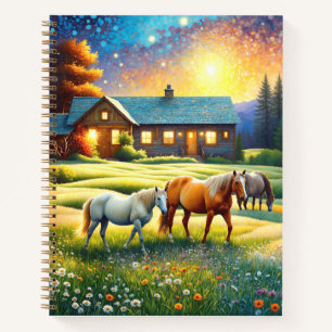 Carnet Cheval dans la prairie de fleurs sauvages de la fe
