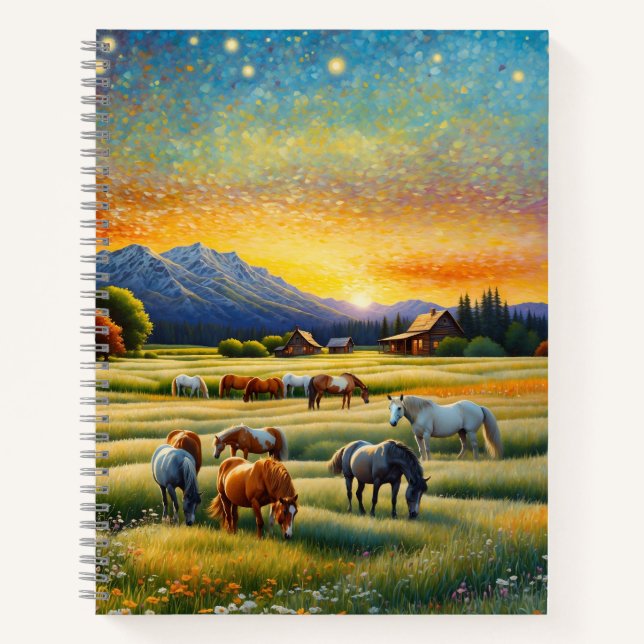 Carnet Cheval dans prairie de fleurs sauvages de la ferme (Devant)