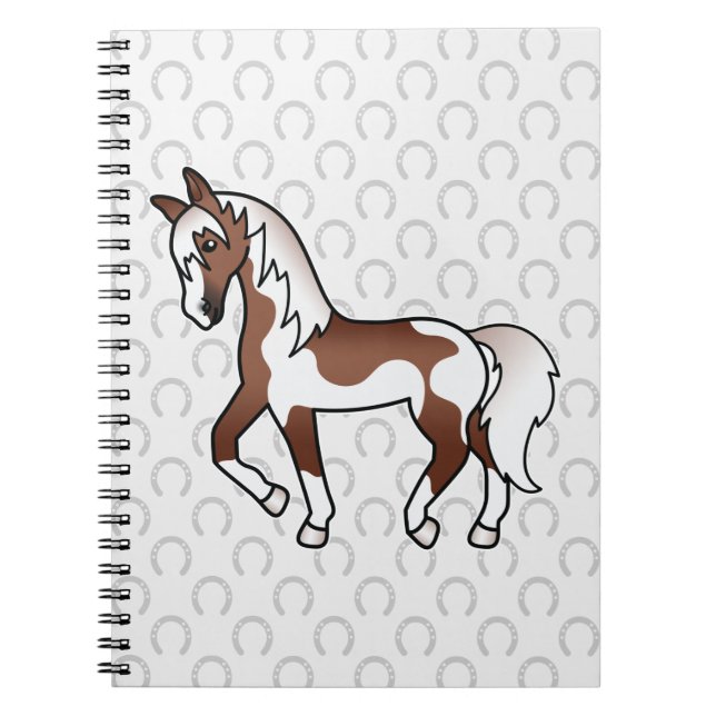 Carnet Cheval de dessin animé trottant Pinto Brun (Devant)