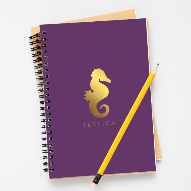 Carnet Cheval de mer de violet et de faux Gold Foil Perso (Créateur téléchargé)