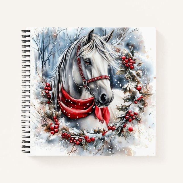 Carnet Cheval de Noël élégant avec couronne d'hiver  (Devant)