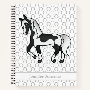 Carnet Cheval de Trotting de dessin animé Pinto noir & Te
