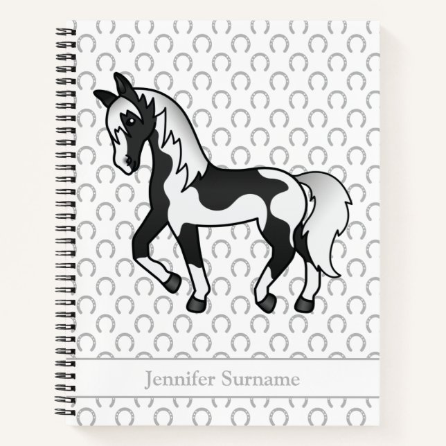 Carnet Cheval de Trotting de dessin animé Pinto noir & Te (Devant)
