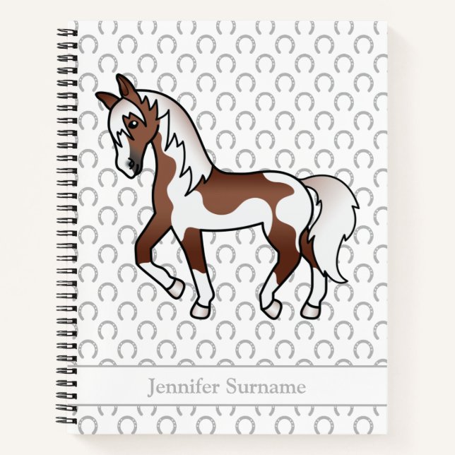 Carnet Cheval de Trotting Pinto Brun Dessin Animé & Texte (Devant)