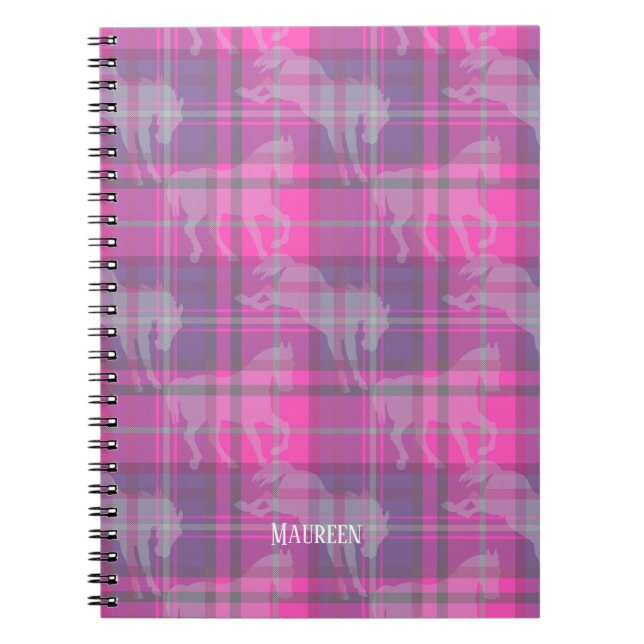 Carnet Cheval équestre rose pâle sur mesure tartan (Devant)