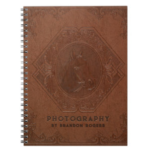 Carnet Cheval gaufré en cuir vintage Brown