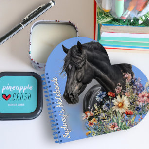 Carnet Cheval Noir en Forme de Cœur Personnalisé