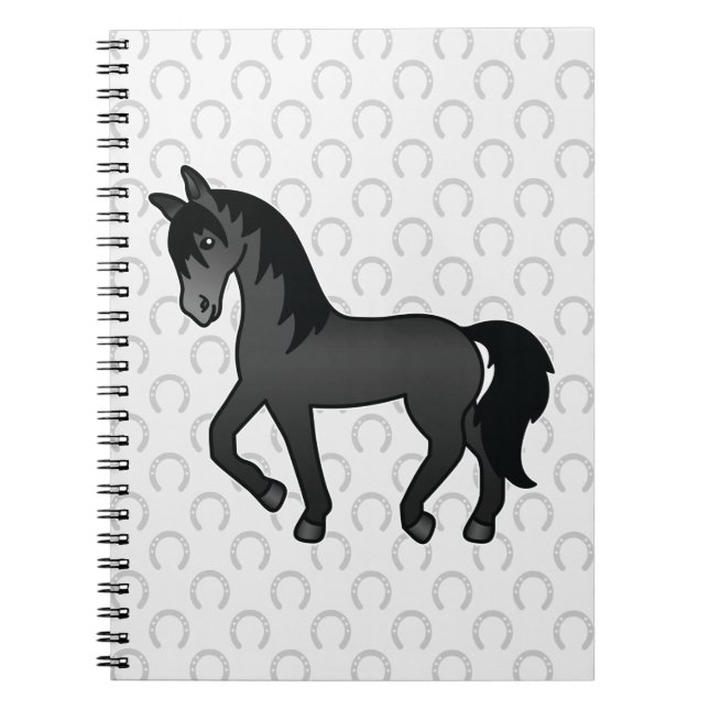 Carnet Cheval noir qui trotte Dessin animé mignon (Devant)