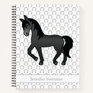 Carnet Cheval noir trottant de dessin animé & texte perso